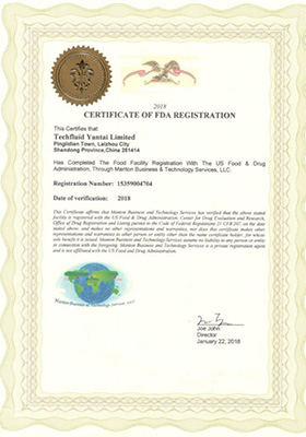 Food and Drug Administration (FDA) Certificate 